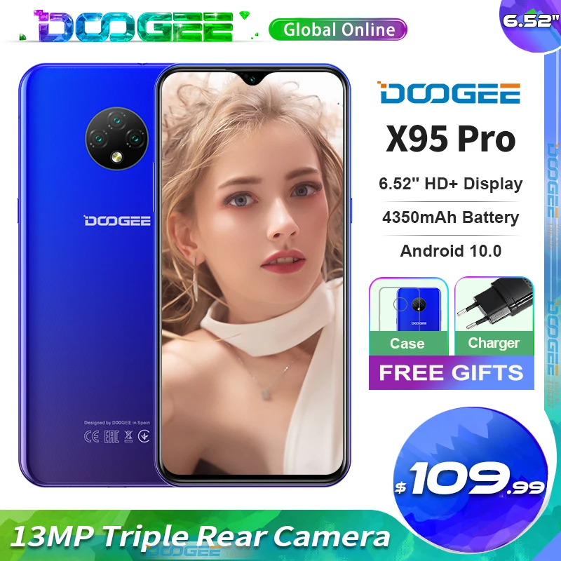Doogee X95 Pro Mobile Phone Helio A20 Android10 OS 6.52”HD+ 13MP Triple Camera  4350mAh battery Facial Recognition 4G Smartphone