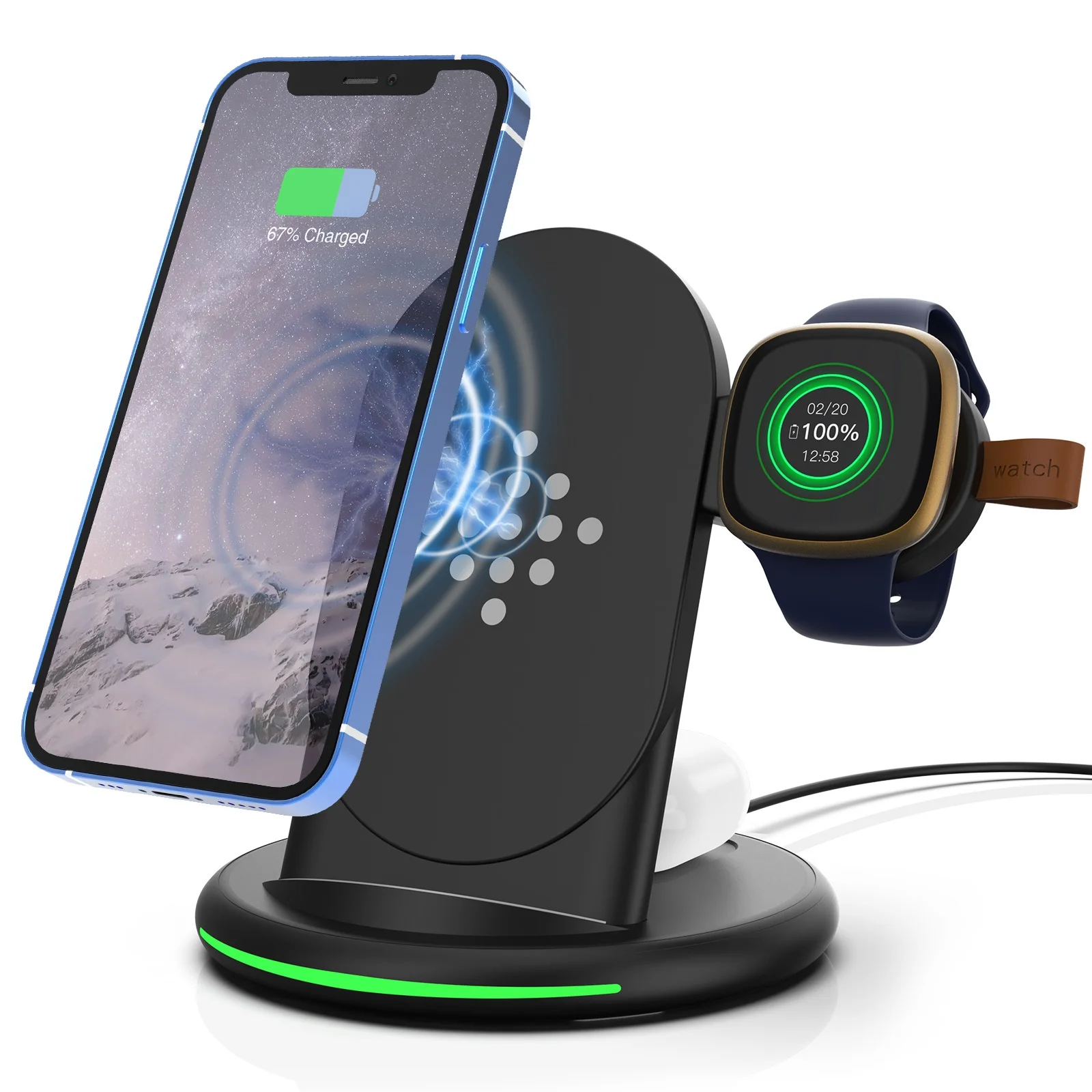 

3 in 1 Wireless Charger Station 23W Fast Apple Wireless Charging Stand Dock for iPhone 13/12/11/8 Pro Max AirPods iWatch Samsung