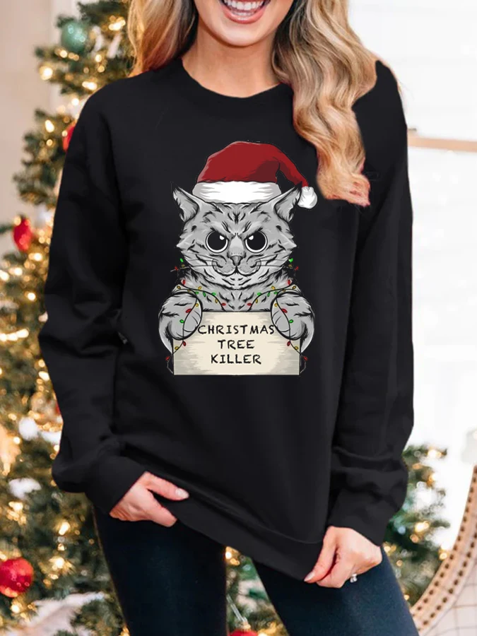 

Funny Cute Christmas Cat Casual Sweatshirt