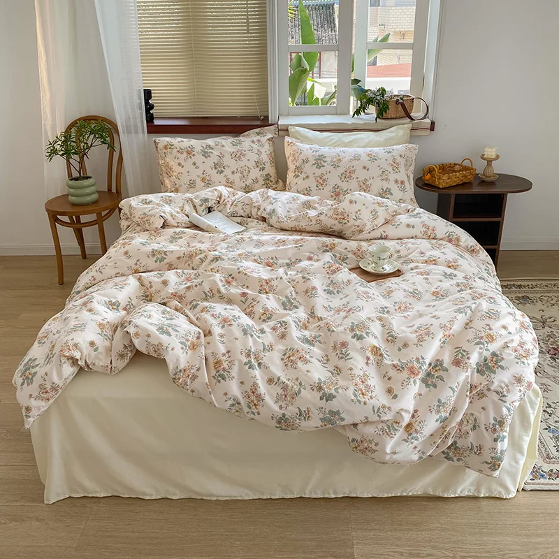 

100% Cotton Vintage French Flowers Pattern Bedding Set Nordic Single Double Queen King Duvet Cover Set Bed Sheet Set Pillowcase