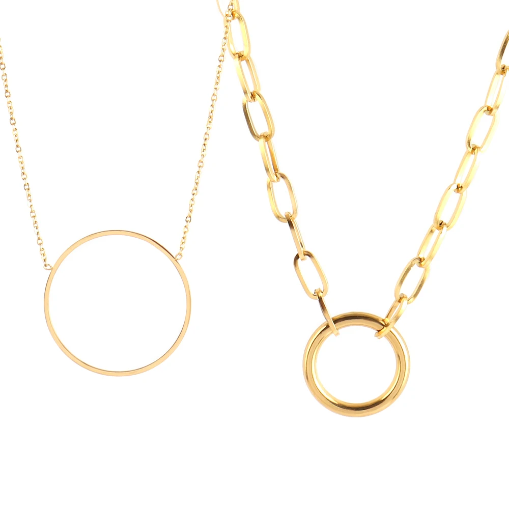 

stainless steel Simple necklace for women Round Circle Pendant Necklace Fashion Clavicle Chain Statement Necklace Jewelry Gift