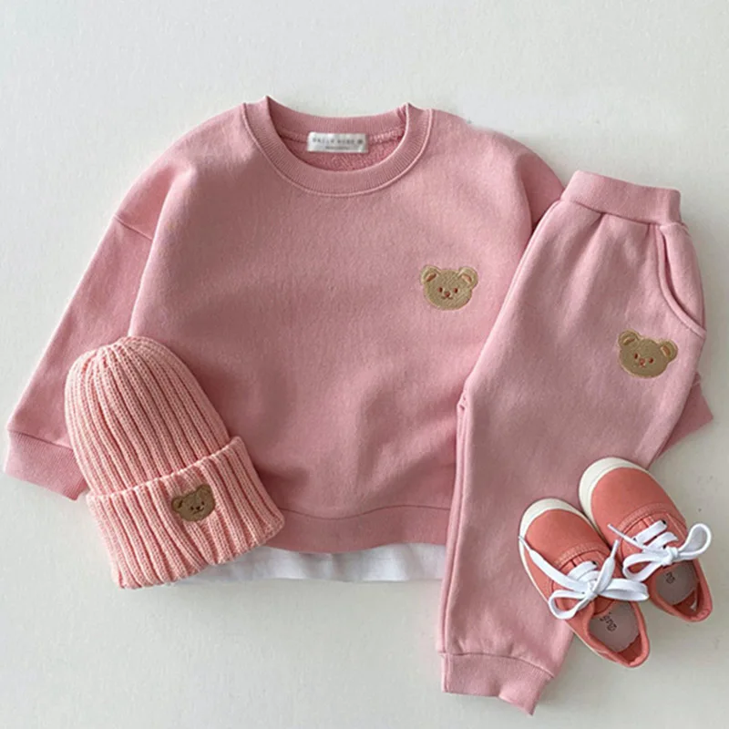

2Pcs Fashion Toddler Baby Boys Girl Fall Clothes Sets Cotton Bear Round Neck Sweater Sports Suit Children's Sets