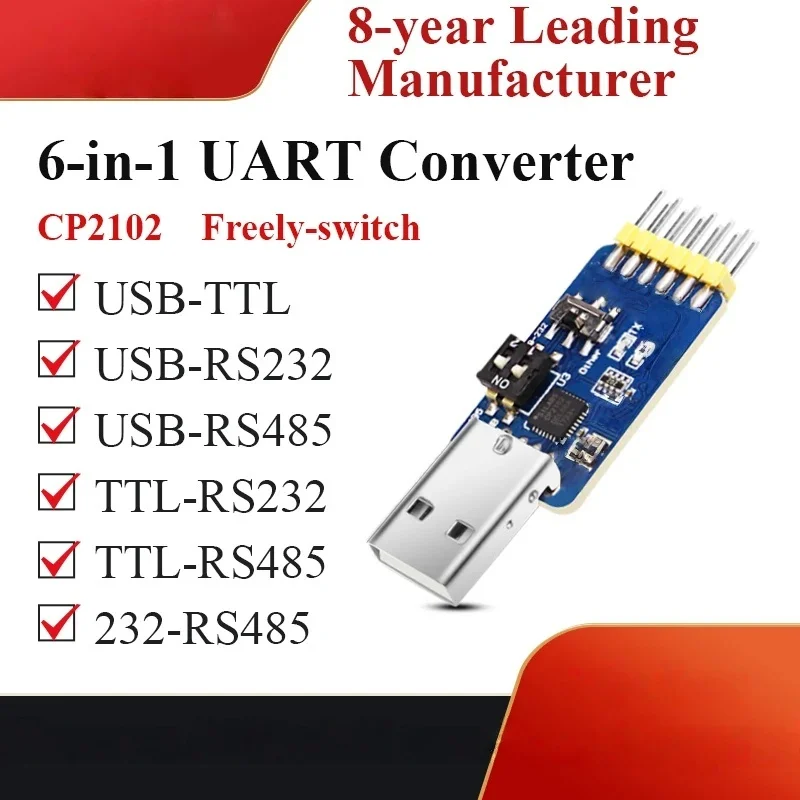 Фото Многофункциональный USB-UART преобразователь WitMotion 6-в-1 (USB-TTL/RS485/232, TTL-RS232/485, 232-485) с чипом CH340/CP2102 №1