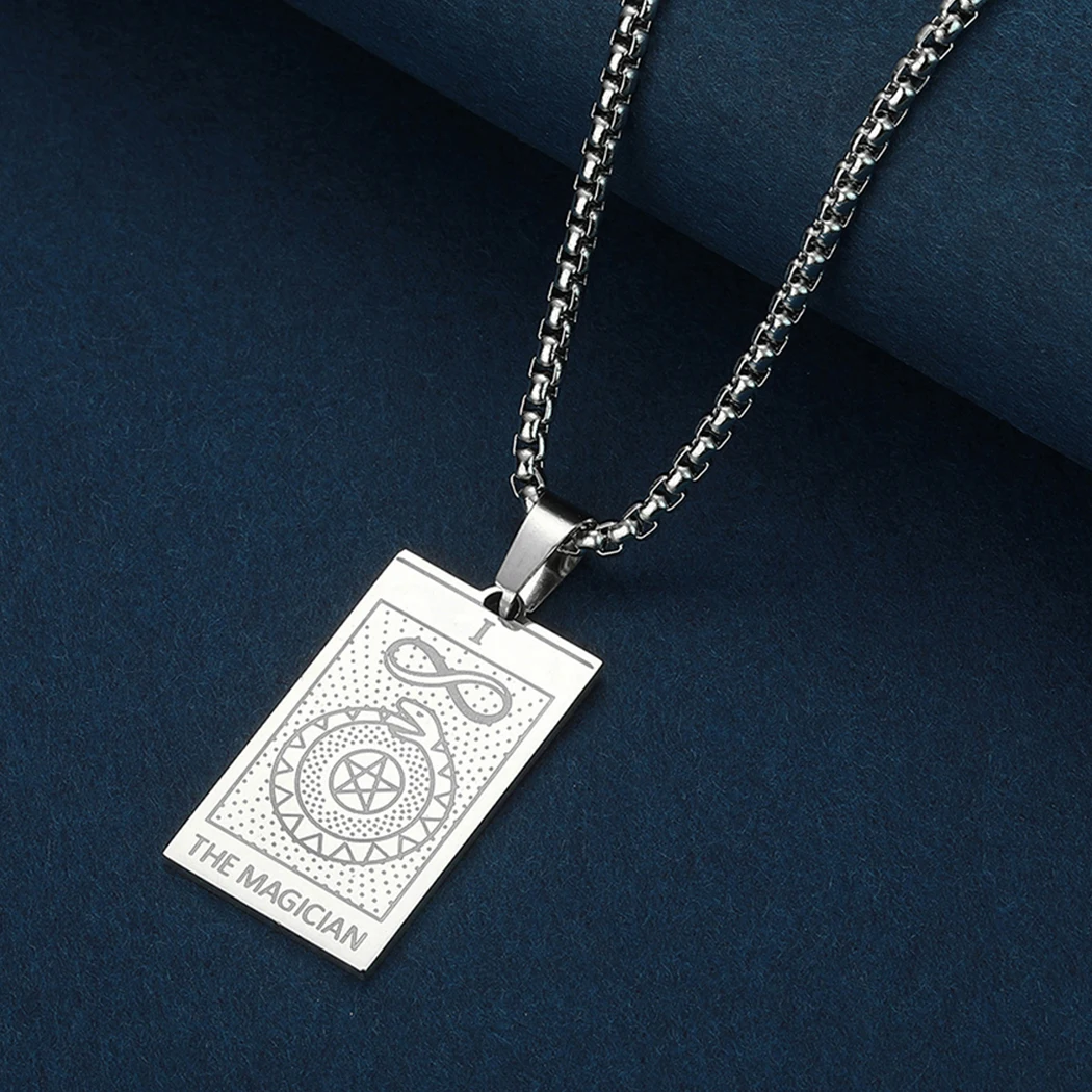 

Tarot Cards Esotericism Necklace for Men Women Aesthetic Stainless Steel Jewelry Collar Tarot Good Luck Amulet Magician Pendant