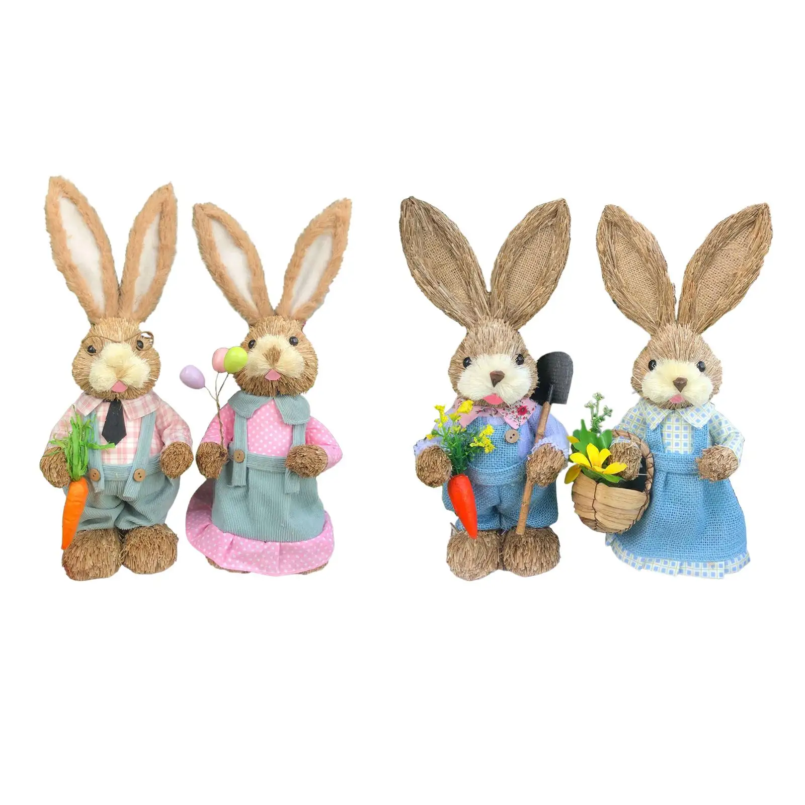 

2Pcs Straw Woven Bunny Figurine Sculpture Standing Holiday Gifts Wedding Easter