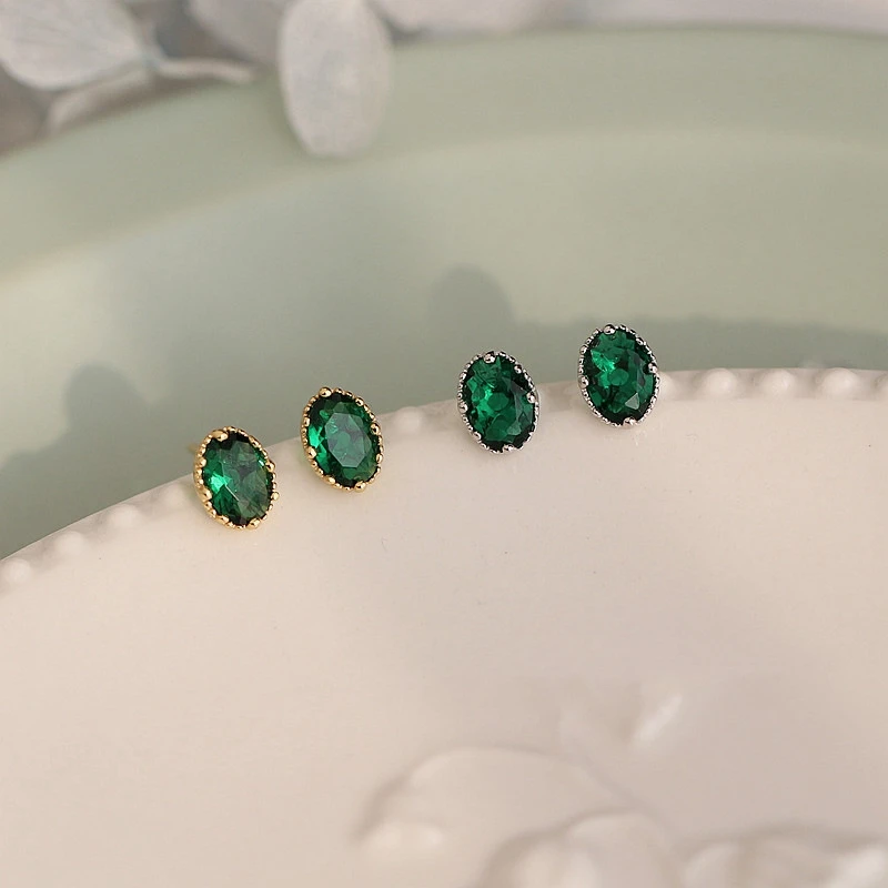 Новые модные простые серьги-гвоздики с зеленым цирконием для женщин изысканные