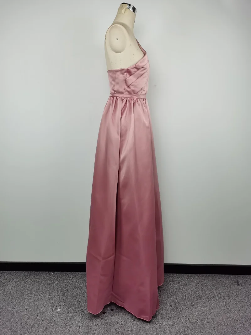 Sexy Prom Dress for Women Vintage Split Slanted Shoulder Long Skirt A-line Vestidos Evening Party Clothing Woman Solid Dresses