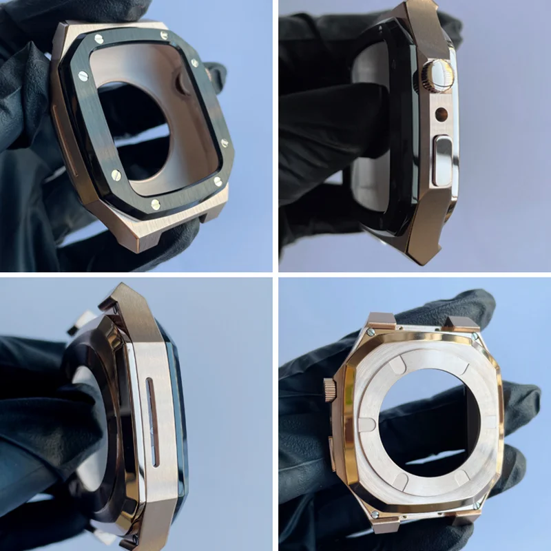 44mm 45mm modification Kit For Apple Watch Series 8 7 Silicone Band Metal Strap For iWatch 6 SE 5 4 41mm 40mm Mod DIY Kit Set