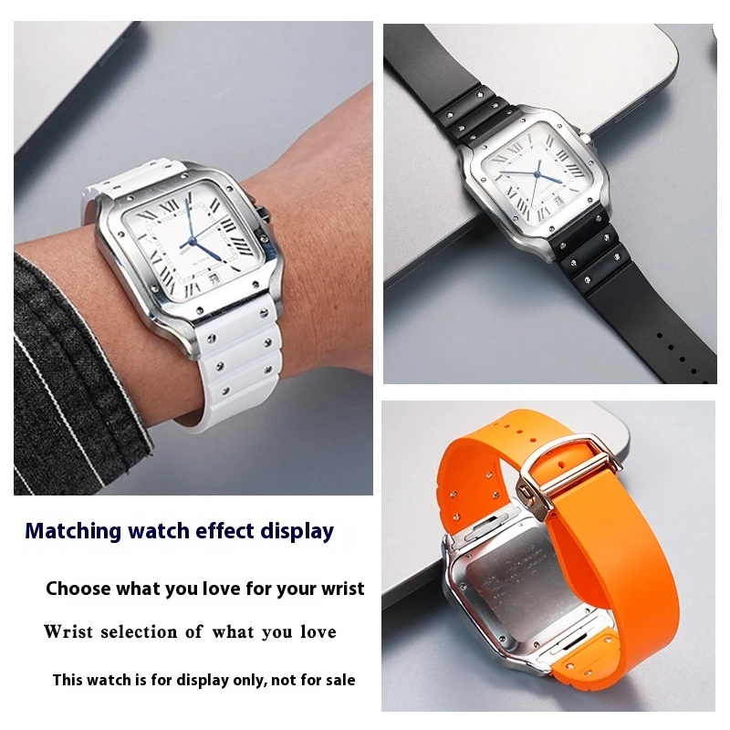 Фото Для Santos De Cartier WSSA0009 WSSA0018 Big Deal 39,8 мм FKM ремешок для часов быстросъемный ремешок для часов 21 мм водонепроницаемый резиновый ремень мягкий №4