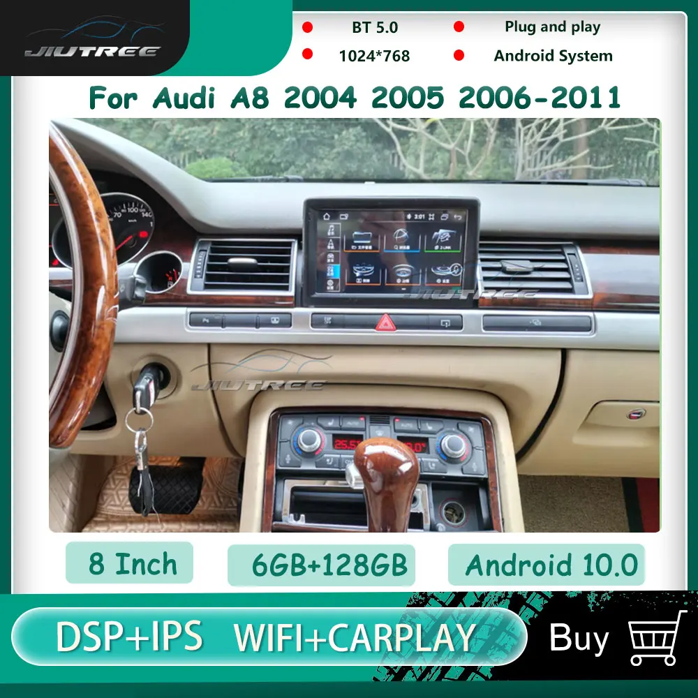 

Автомагнитола на Android 10, 8 дюймов, 128 ГГц, для Audi A8, A8L, 2004-2011, IPS экран, аудио-навигация, мультимедийный плеер с GPS, Carplay