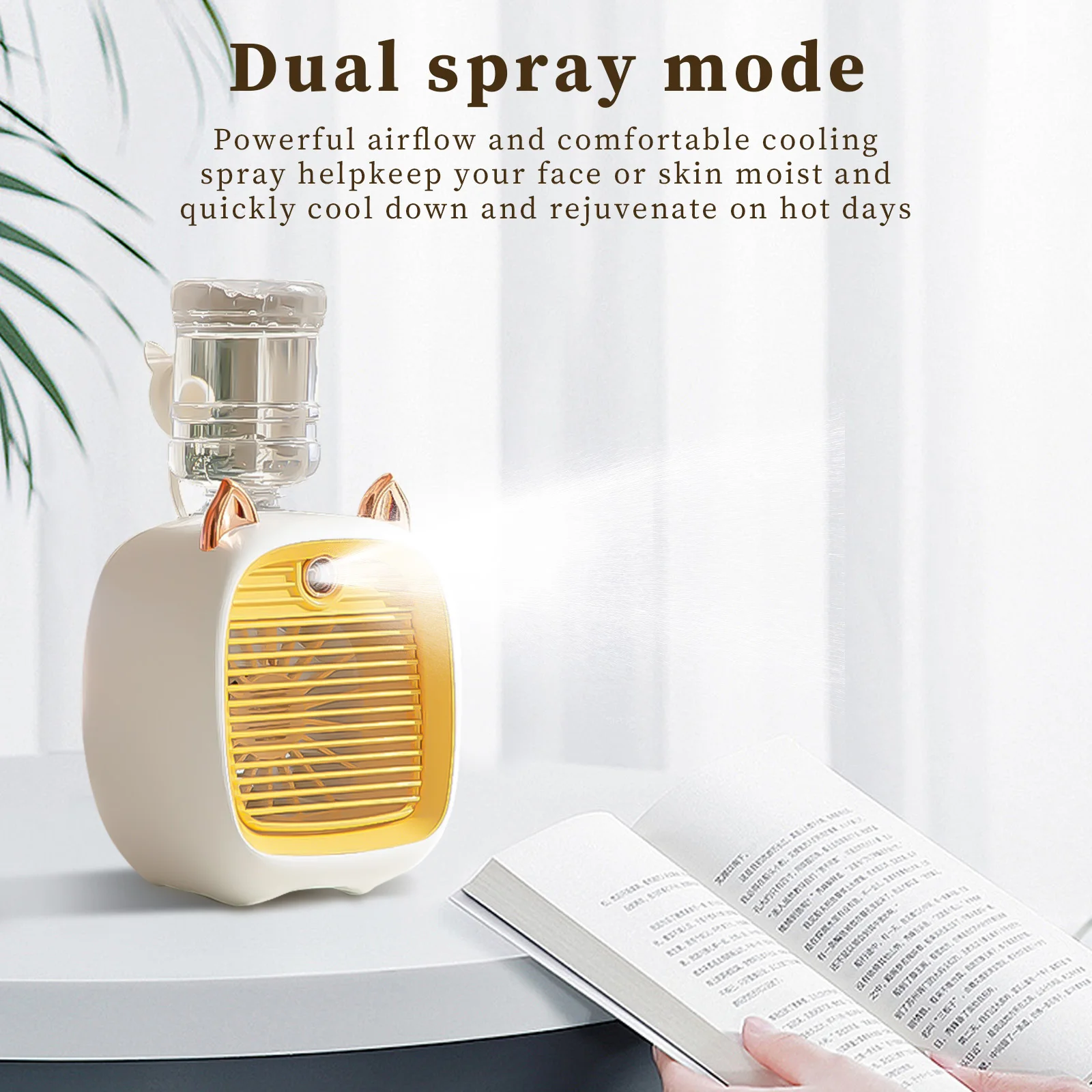 

USB Water Cooling Electric Fan Portable 2400mAh Humidifier Purifier Fan 2 Spray Modes Type-C Charging with Water Bottle