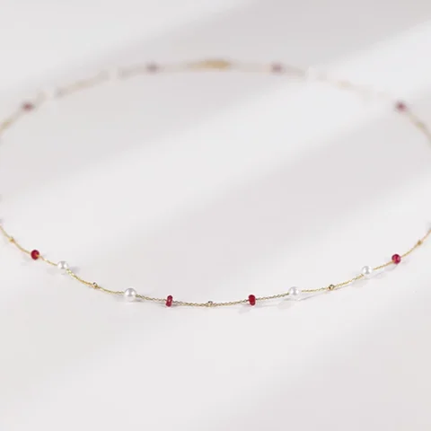 Ювелирные изделия 18 К желтый натуральный рубин пресноводный жемчуг ожерелье кулон свадебный подарок для женщин X2004