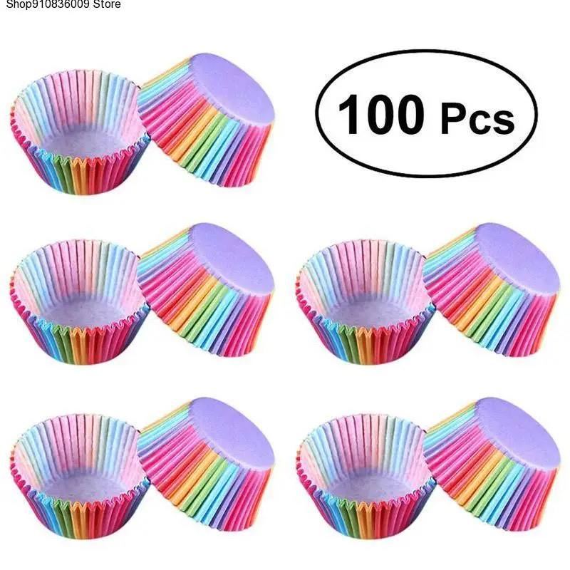

Kitchen Baking 100 Pcs Rainbow Paper Cake Cup Cupcake Paper Muffin Party Tray Bakeware Stands Cupcake Cases Liners Wedding Party