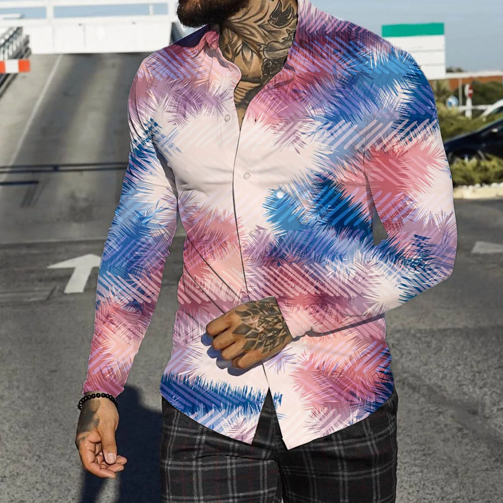 

Luxury Fashion Social Men Shirts Single Breasted Shirt Casual Geometric Print Long Sleeve Tops Men'S Clothing Hawaii Cardigan