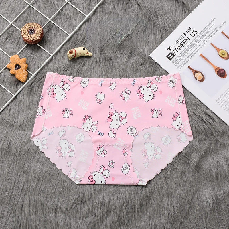 

Hello Kitty plus Size Women's Ice Silk Underwear Cartoon Print Cotton Crotch Antibacterial Underwear Anime Cute Girls' Underwear