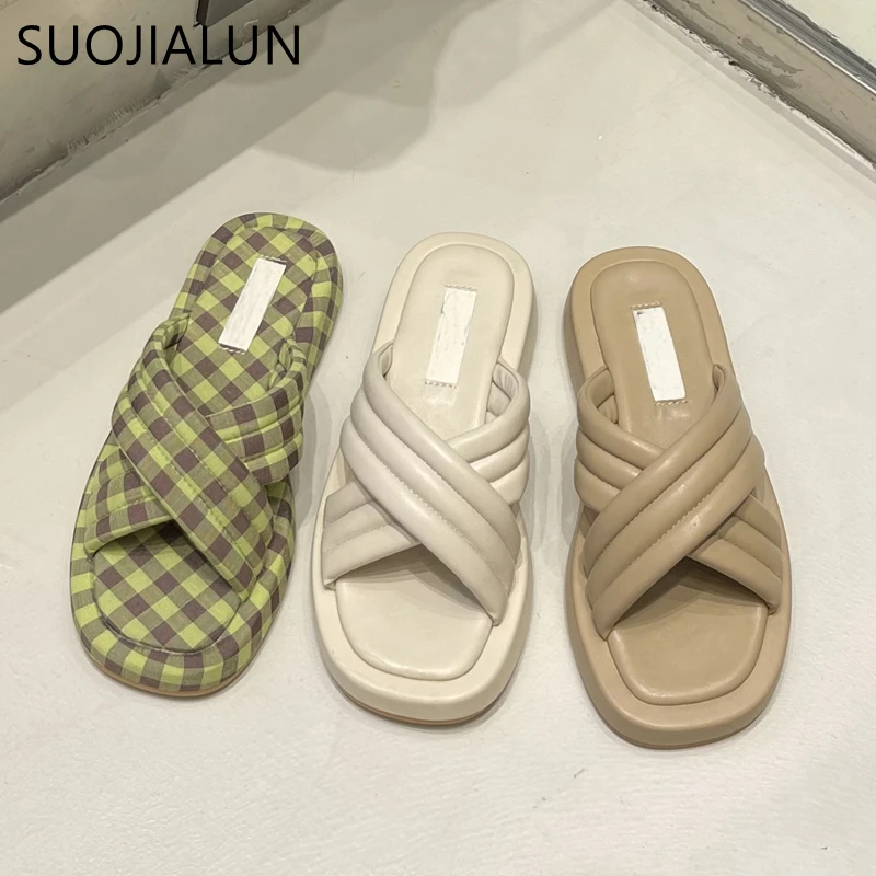

Шлепанцы SUOJIALUN женские на плоской подошве, повседневные мягкие сандалии, сланцы, пляжные шлепанцы, для улицы, лето 2022
