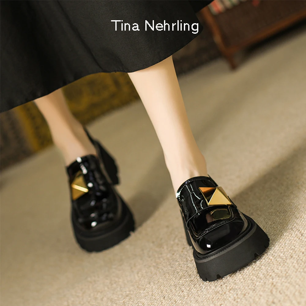 

Tina Nehrling Heel 6.0cm Leather Shoes British Casual Shoes Women's Spring Lucky Shoes Retro Patent Leather Shoes