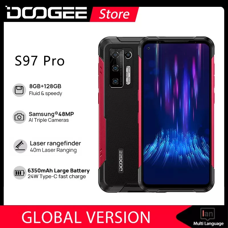 

DOOGEE S97 Pro Защищенные телефоны 40-метровый лазерный дальномер 48MP Quad Camera Helio G95 Octa Core 8500 мАч 8 ГБ + 128 ГБ Смартфон NFC