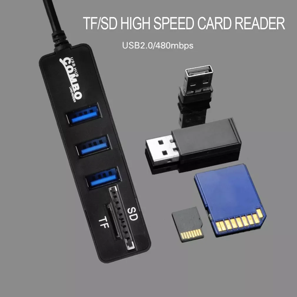 

Hub Combo 3 Ports High Speed USB 2.0 Hub Splitter Multi USB Combo 2 In 1 SD/TF Card Reader For PC Laptop Computer