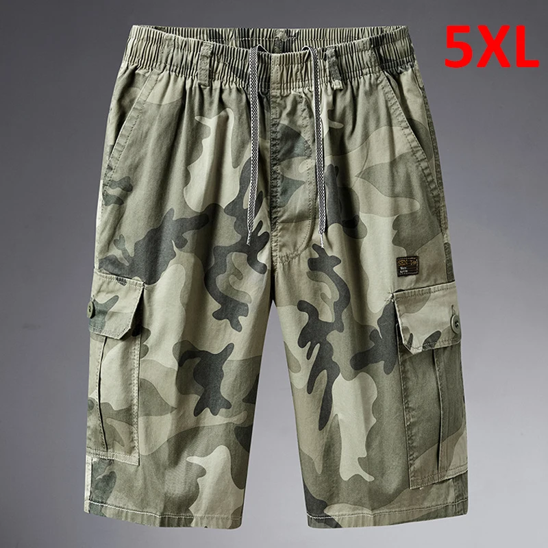 

Summer Shorts Men Military Camouflage Shorts Fashion Casual Knee Length Pants Male Cargo Shorts Elastic Waist Bottoms Cotton