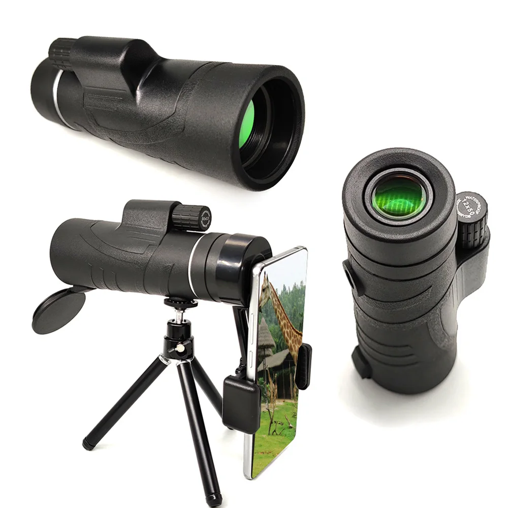 

12x50 HD Monocular Telescope Camera Zoom Monocular Tripod Phone Clip For Outdoor Camping Accesories