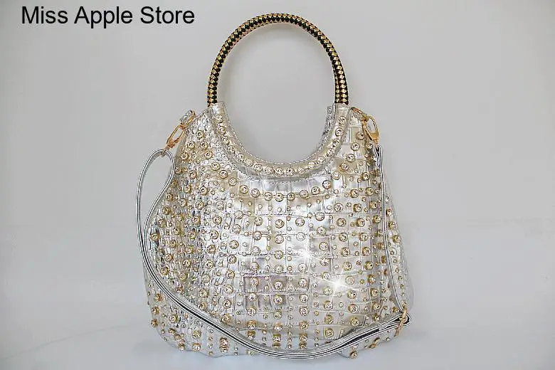 White Rhinestone Shoulder Bag Slung Large Capacity Messenger Bag Luxury Fashion Diamond Women Handbags Wild Patent Leather