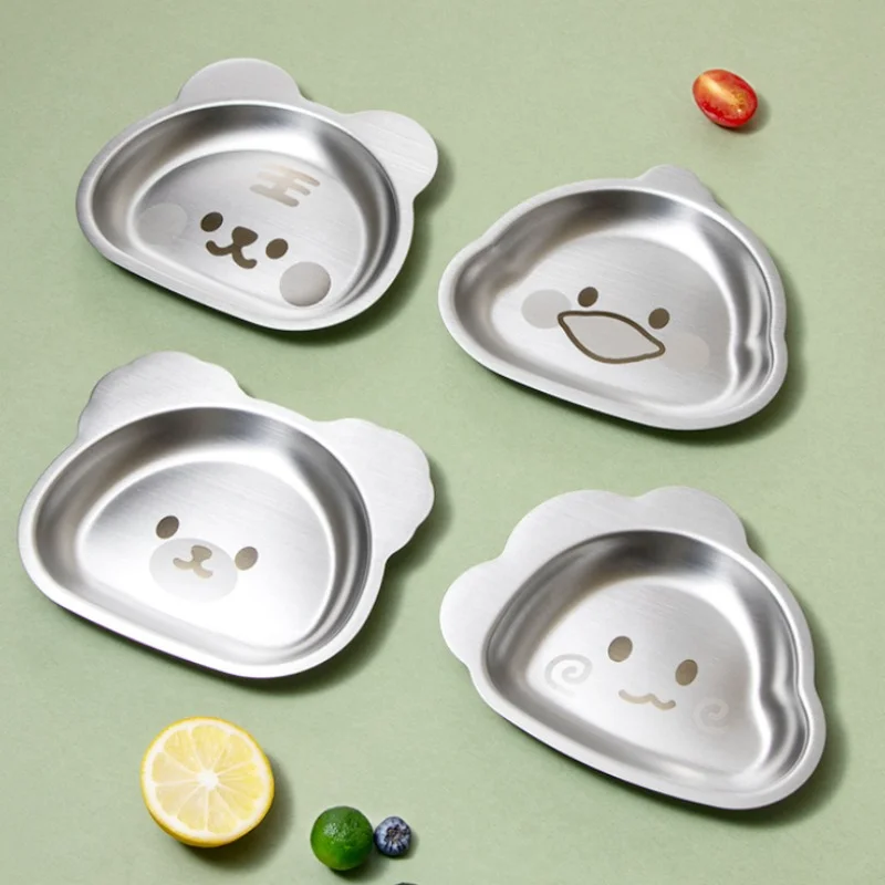 

304 Stainless Steel Dining Plates for Children Cartoon Animal Tiger Bear Dinosaur Meal Plate for Kindergarten Student