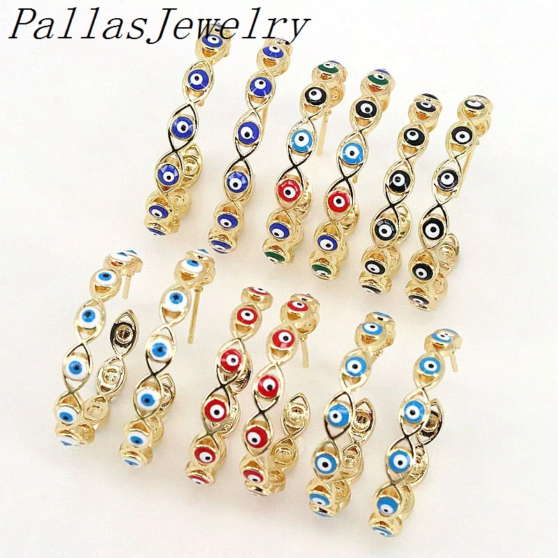

5Pairs,Simple Colorful Turkish Eye Circle Hoop Earring For Women Vintage Enamel Oval Lucky Eyes Ear Jewelry
