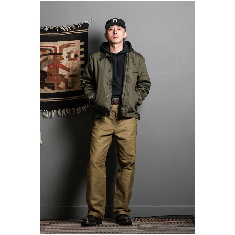 

Simons Men's Vintage Military USN A-2 Deck Jacket Amekaji Original Reissue Winter Deck Suit