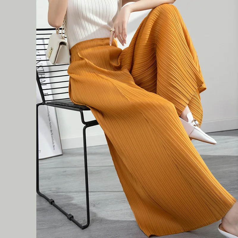 Women Pleated Wide-leg Pants Elastic 