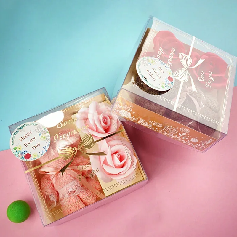 Искусственный букет роз с прозрачной подарочной коробкой пластиковый материал