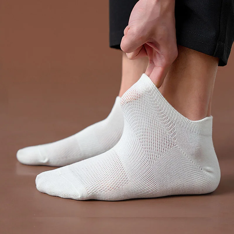 10 Pair Men's Cotton Mesh Ankle Socks Summer Solid Color Casual Short Mouth Slippers Boat Socks Non-Slip Men's Socks Gift Set