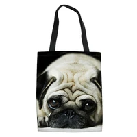lovely pug print capacity handle bag adult student outdoor shopping bag lightweight daily decoration draagtas