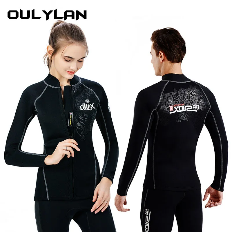Oulylan сохраняющие тепло Гидрокостюмы куртка с передней молнией УФ Топы 2 мм