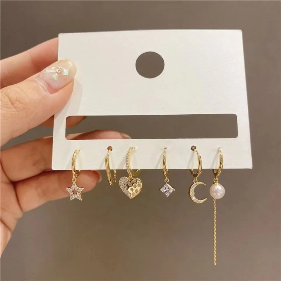 

Six-piece ins Wind Star Moon Love Earrings East Gate Simple fashion earrings temperament Joker earrings
