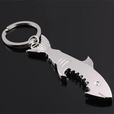 Открывалка для бутылок в форме акулы серебристого цвета