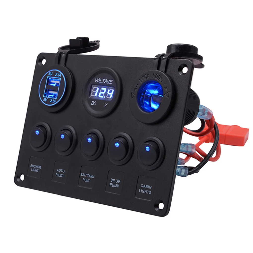 

Switch Panel Toggle Rocker Switches with Light Button Control Regulator Digital Voltmeter Supply Universal Ship Blue