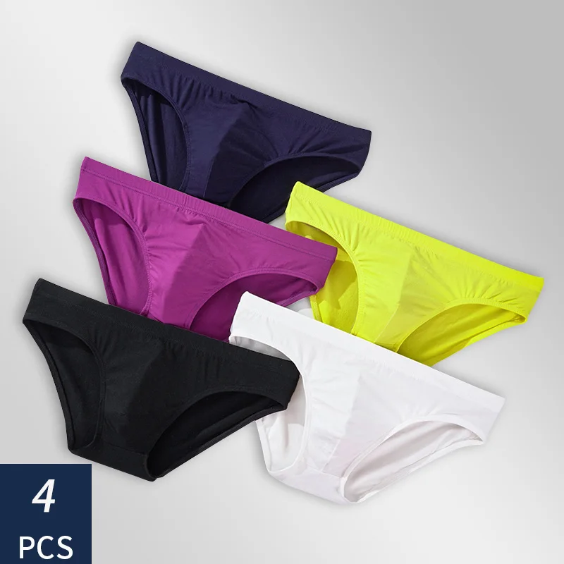 

4Pcs High Quality Men's Sexy Briefs Underwear Cotton Panties Solid Color Male Thermal Soft Comfortable Breathable Underpants