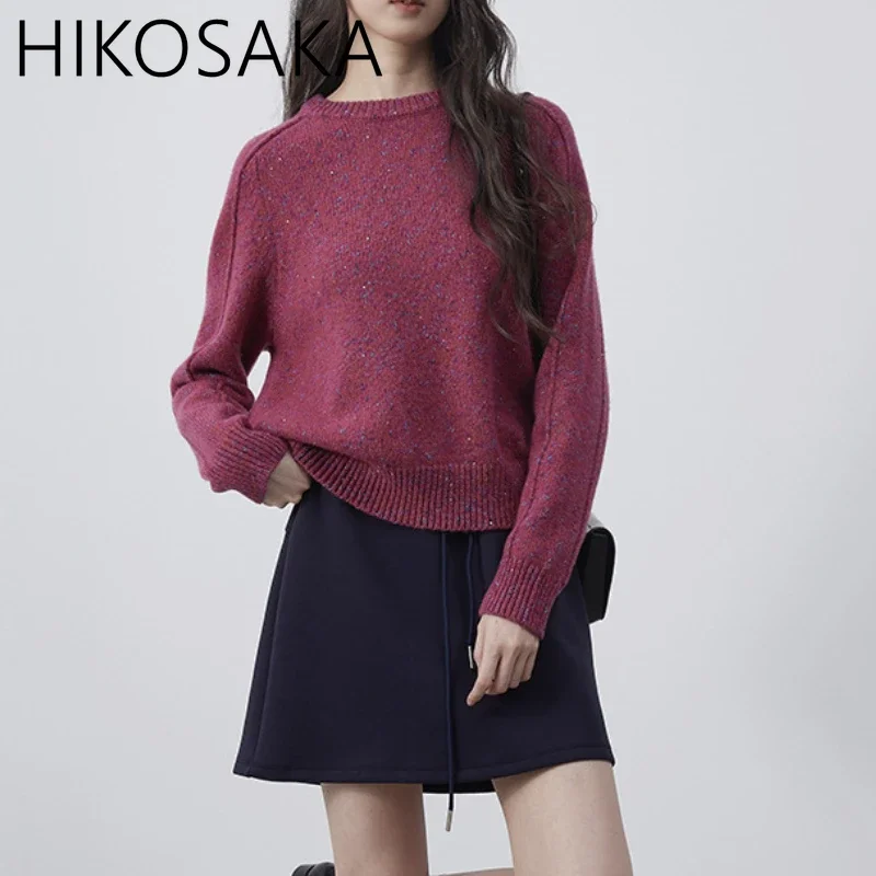 Женский трикотажный пуловер с круглым вырезом и длинным рукавом