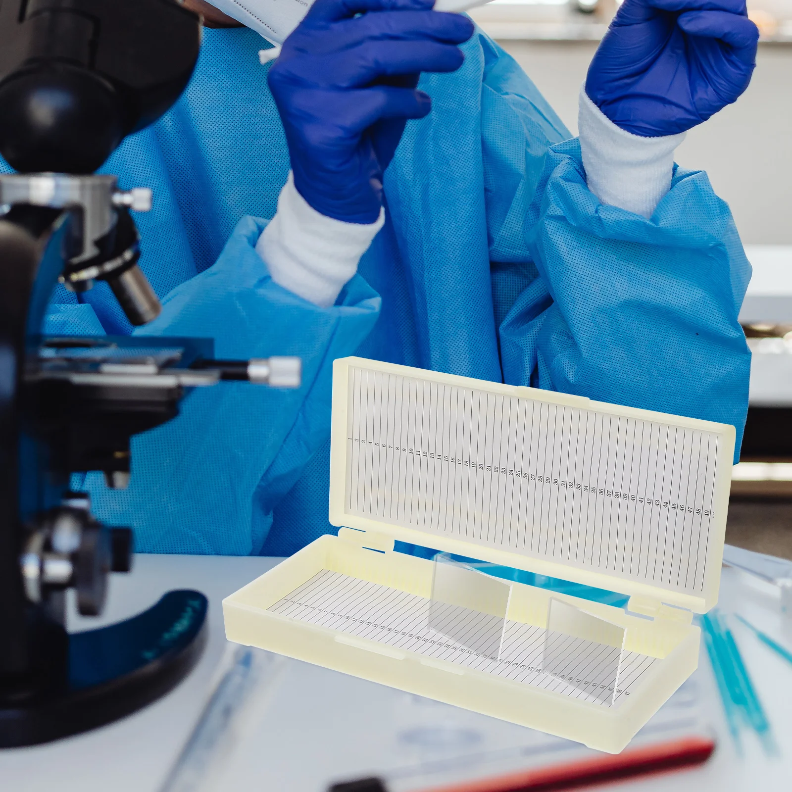 

Профессиональный ящик для хранения на 50 ячеек, ящик для хранения на микроскопах на скользящей поверхности (случайный цвет)