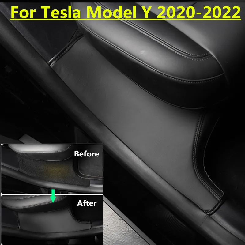 

For Tesla Model Y 2020-2023 Rear Seat Door Sill Leather Protective Anti Kick Pad Cover Hidden Protection 2PCS/ set