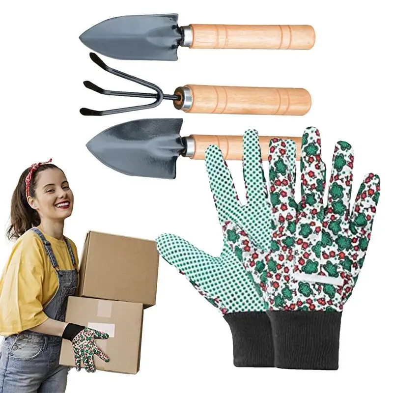 

3pcs/set Mini Gardening Tools With Work Gloves Included Spade Rake Shovel For Flowers Potted Plant Planting Kit Garden Supplies