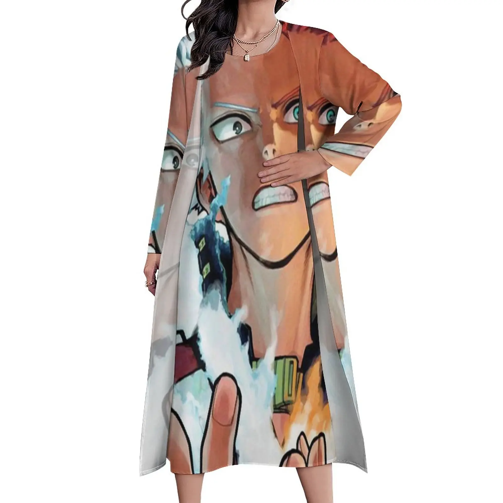 

My Hero Academia Dress Shoto Todoroki Manga Elegant Maxi Dress Long Sleeve Design Boho Beach Long Dresses Street Style Vestido