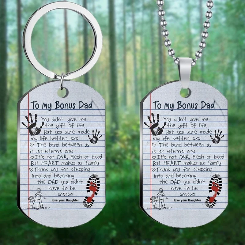 

Letter KeyChain Women To My Bonus Dad Key Chain for Men Metal Key Ring Jewelry Stainless Steel Keyring Party Pendant Girls Gift