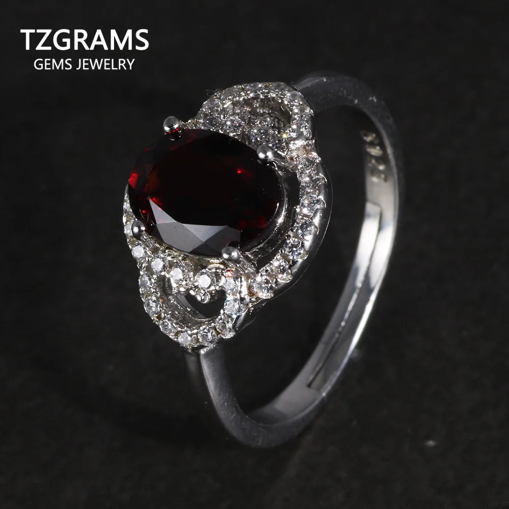 

Real Pure Women's 925 Silver Finger Ring Oval Garnet Natural Gemstone Ring Designer Jewelry Luxury Adjustable Size Wholesale