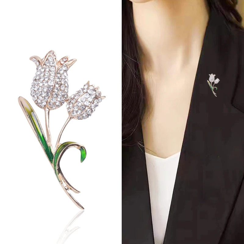 

Fashionable Tulip Brooch Inset Full Diamond Alloy Corsage