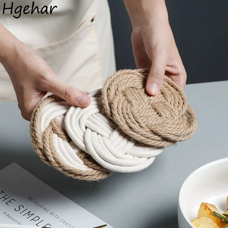 

Tea Mat Weave Linen Ins Pastoral Home Placemat Restaurant Design Teaware Heat-insulation Basic Hamdmade Decoration Coffee Soft