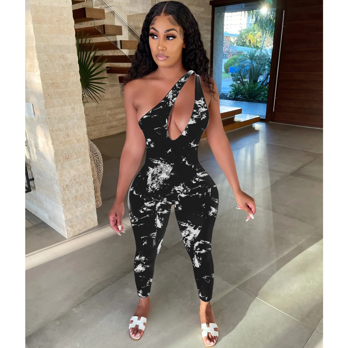 

Женский вечерний комбинезон на одно плечо, с вырезами, без рукавов