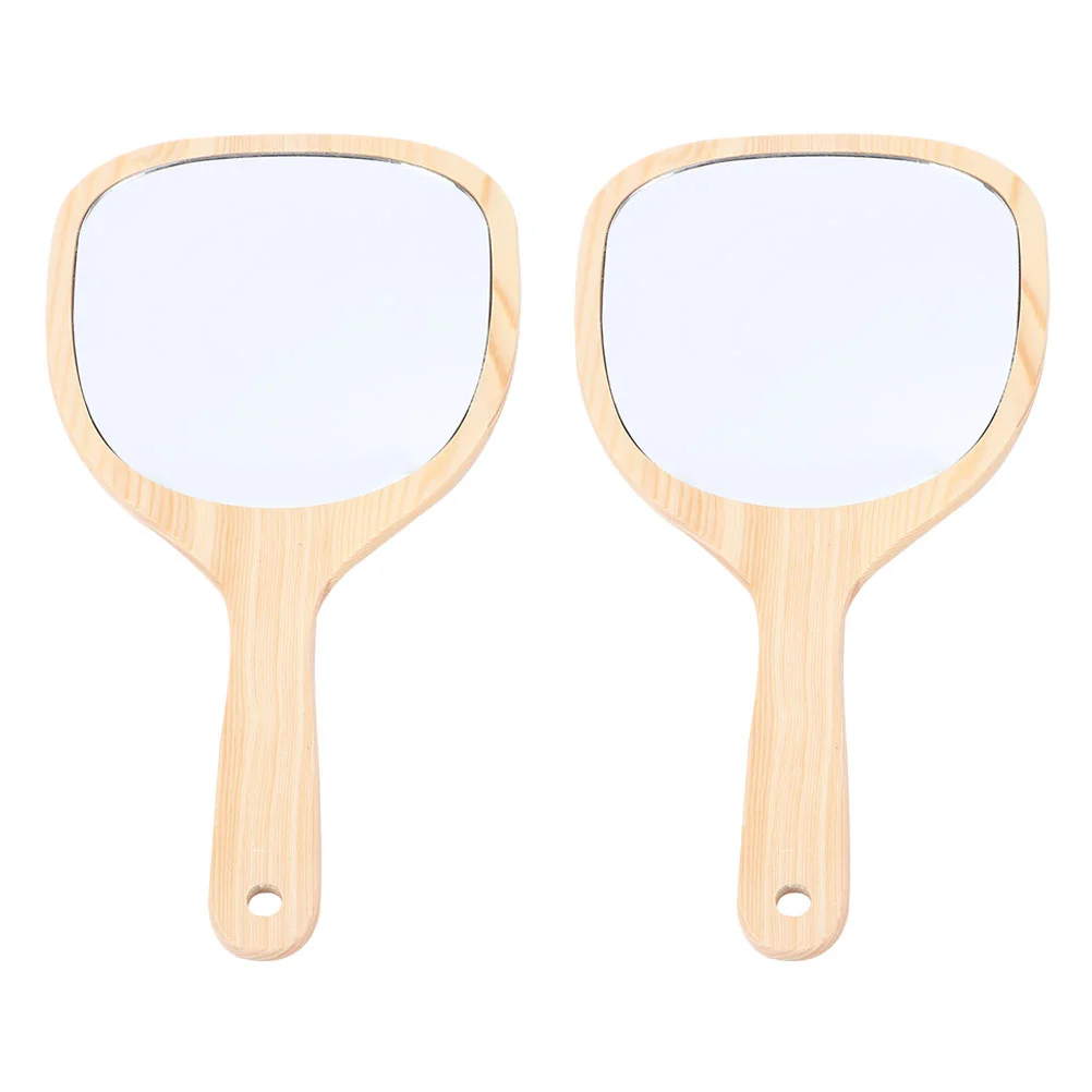

2pcs Wooden Handle Mirror Portable Creative Makeup Mirror for Women Mirrors