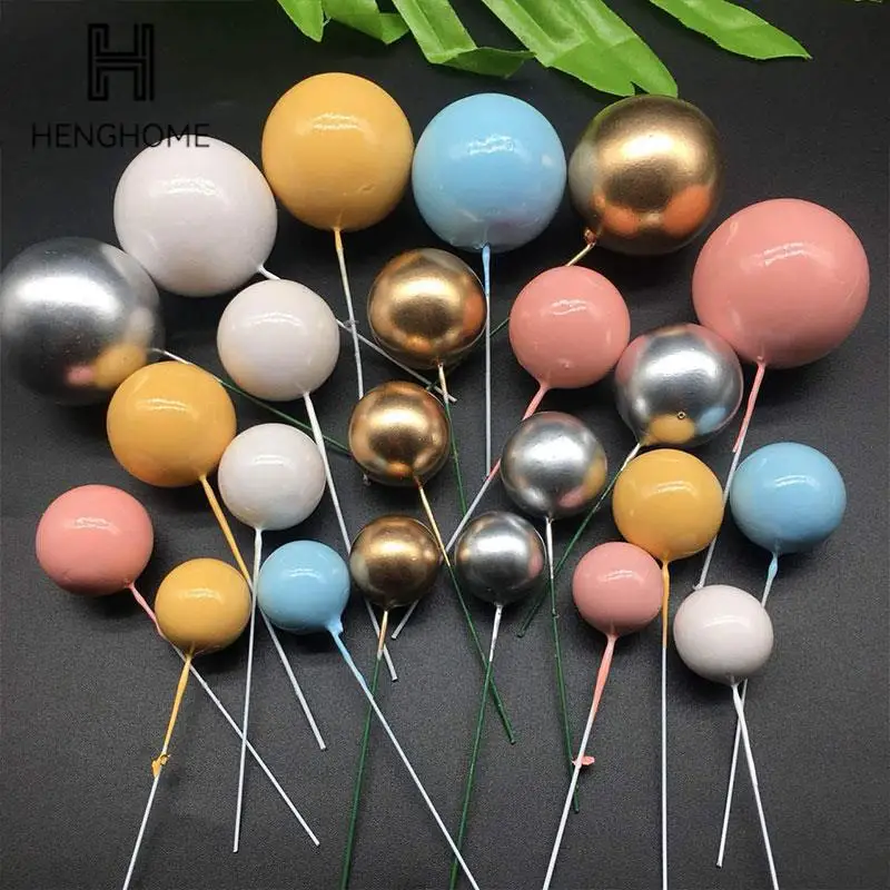 

20pcs Golden Ball Cake Topper Happy Birthday Party Baby Shower Cake Decor DIY Cupcake Flag Wedding Christmas Ball Decor Supplies